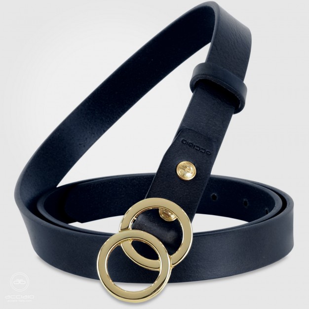 Skinny woman belt Eclipse Gold buckle leather Blu