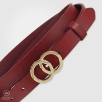 Women's thin belt, Eclipse Gold buckle leather Red