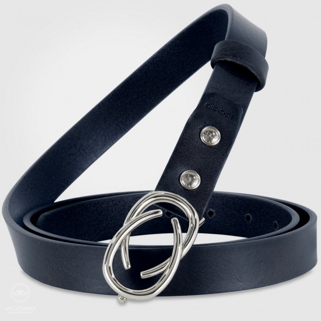 Skinny woman belt Infinity Palladium buckle leather Blu