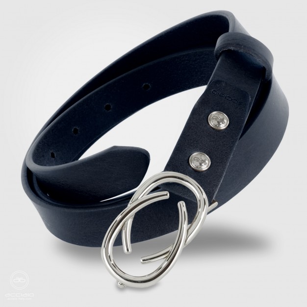 Skinny woman belt Infinity Palladium buckle leather Blu