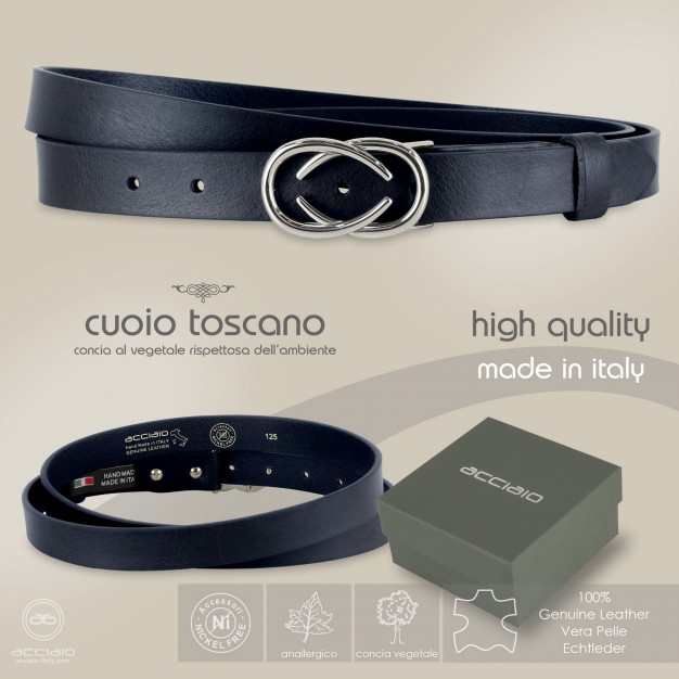 Skinny woman belt Infinity Palladium buckle leather Blu