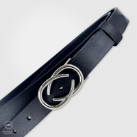 Women's thin belt, Infinity Palladium buckle leather Blu