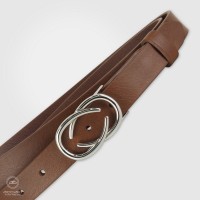 Women's thin belt, Infinity Palladium buckle leather Chestnut