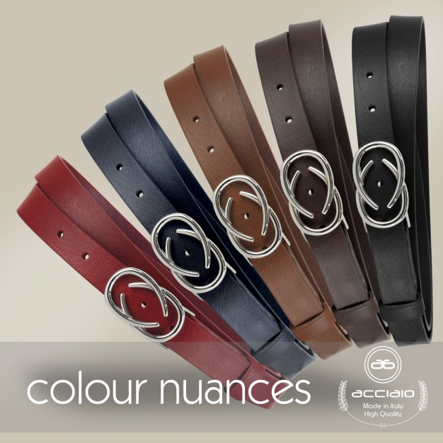 Skinny woman belt Infinity Palladium buckle leather Black