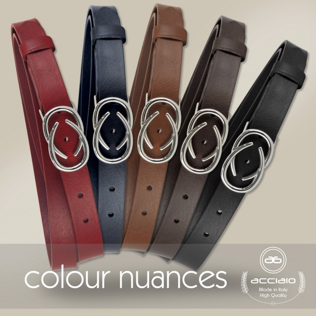 Skinny woman belt Infinity Palladium buckle leather Chestnut