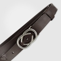 Women's thin belt, Infinity Palladium buckle leather Brown