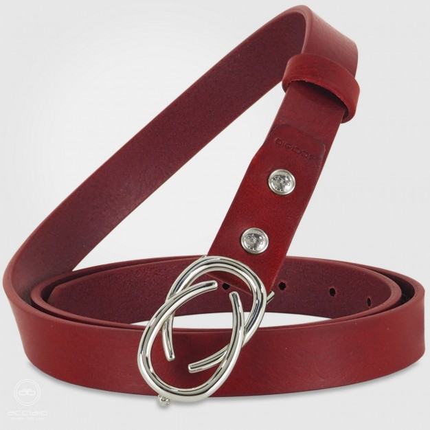 Skinny woman belt Infinity Palladium buckle leather Red