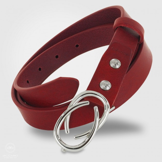 Skinny woman belt Infinity Palladium buckle leather Red