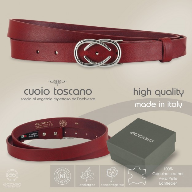 Skinny woman belt Infinity Palladium buckle leather Red