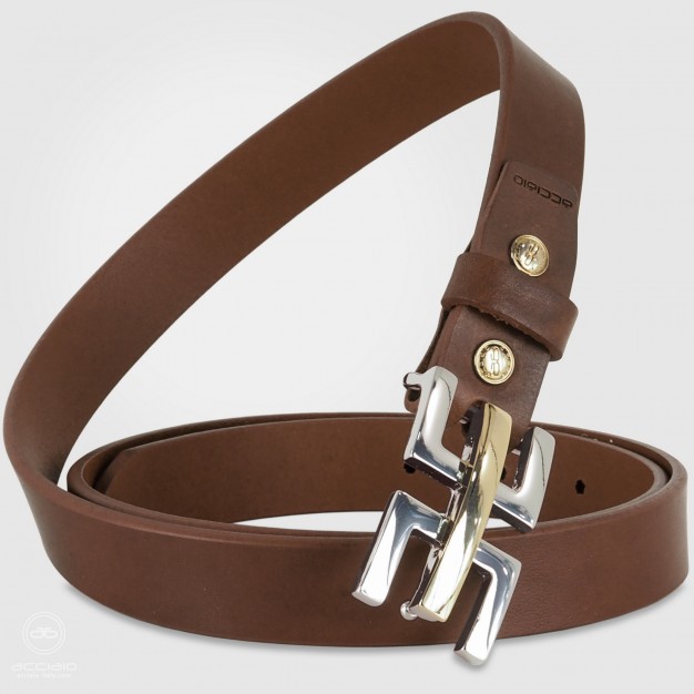 Women's thin fashion belt, leather Chestnut/Brown