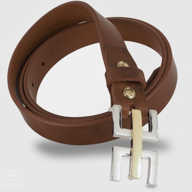 Women's thin fashion belt, leather Chestnut/Brown