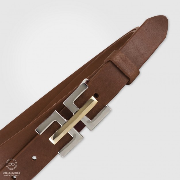 Women's thin fashion belt, leather Chestnut/Brown