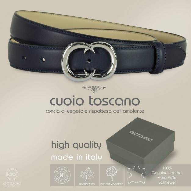 Woman belt Blu leather Gemini Palladium buckle