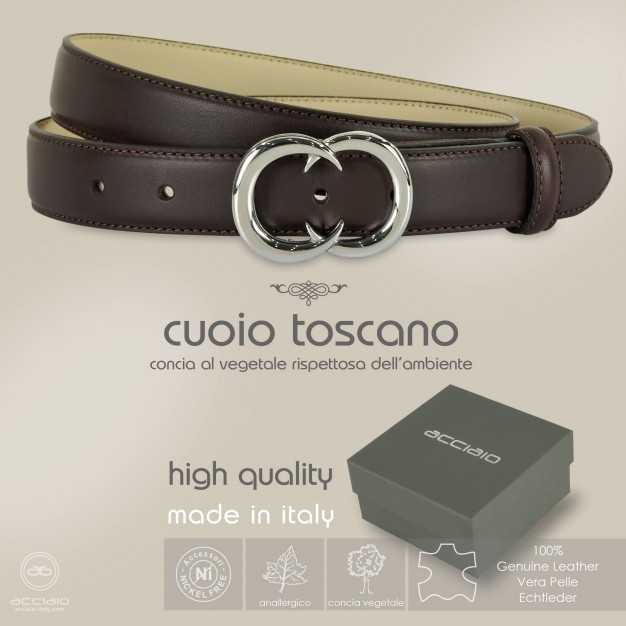 Cintura donna in pelle Marrone fibbia Gemini Palladio