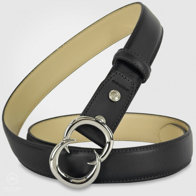 Cintura donna in pelle Nera fibbia Gemini Palladio