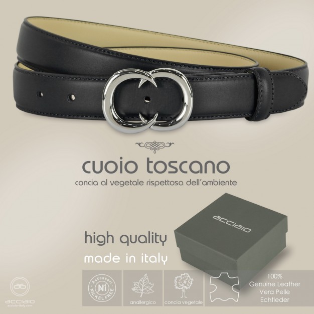 Cintura donna in pelle Nera fibbia Gemini Palladio