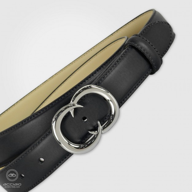 Cintura donna in pelle Nera fibbia Gemini Palladio