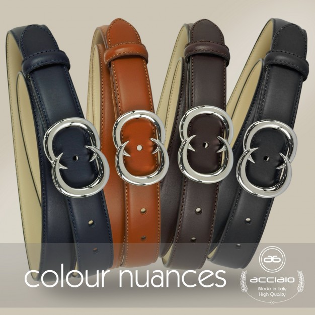 Woman belt Cognac leather Gemini Palladium buckle