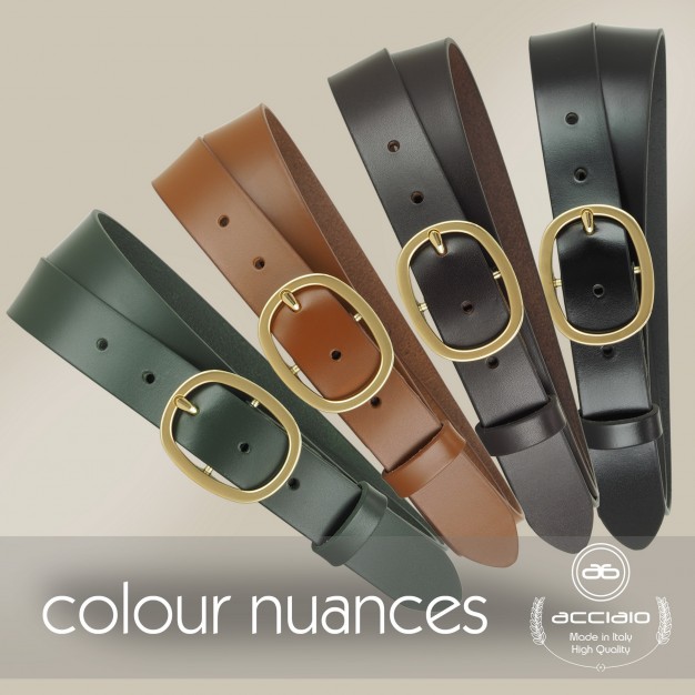 Cintura Verde donna in cuoio liscio, fibbia Oro ovale