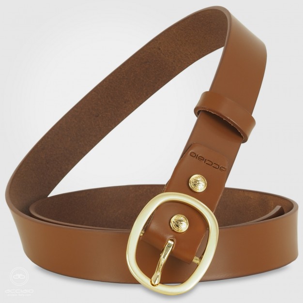 Cintura Cognac donna in cuoio liscio, fibbia Oro ovale