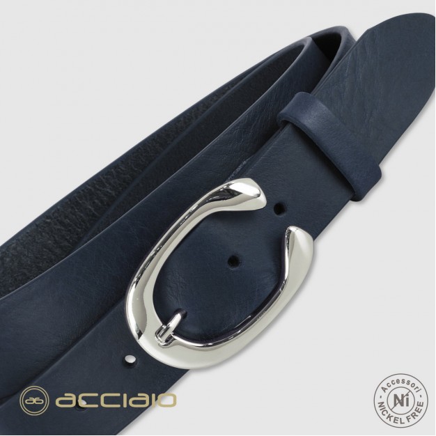 Woman belt Blu Leather with Aries palladium buckle