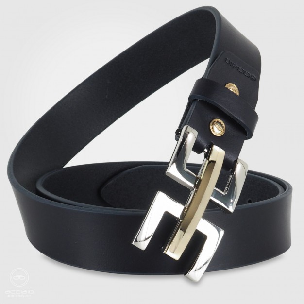 Cintura moda donna in pelle cuoio Blu fibbia Echo