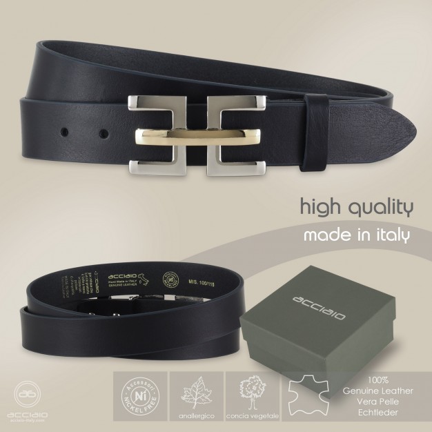 Cintura moda donna in pelle cuoio Blu fibbia Echo