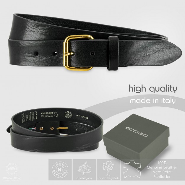 Cintura donna Allure oro vintage, cuoio Plissé Nero Cintura donna Allure oro vintage, cuoio Plissé Nero