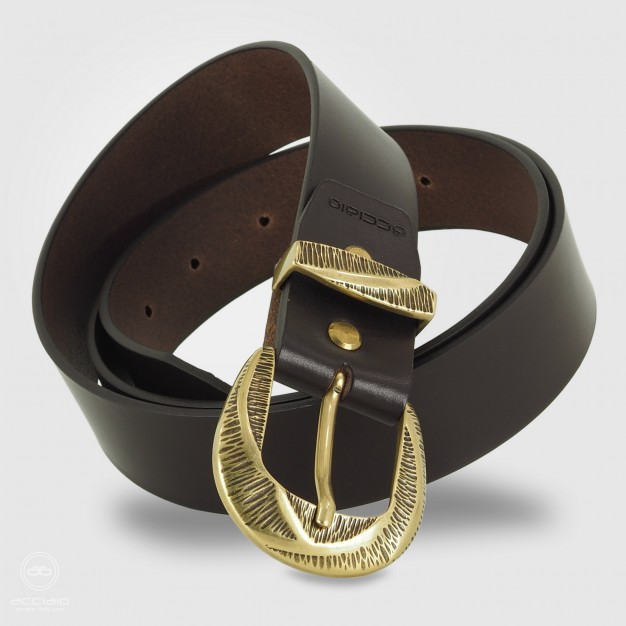 Woman's Brown belt in smooth Leather with brass buckle