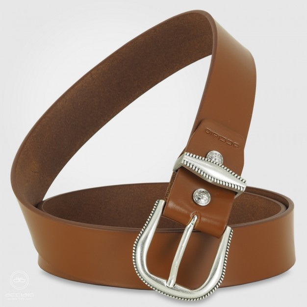 Cintura donna in cuoio liscio Cognac, fibbia Argento america Cintura donna in cuoio liscio Cognac, fibbia Argento america