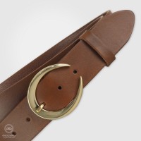 Cintura donna alta, Moon oro, in pelle cuoio Castagno
