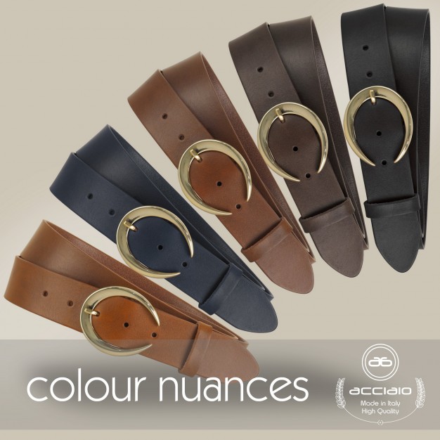 Cintura donna alta in pelle Marrone Moon Oro