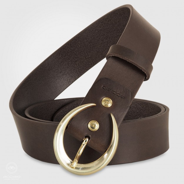 Cintura donna alta in pelle Marrone Moon Oro