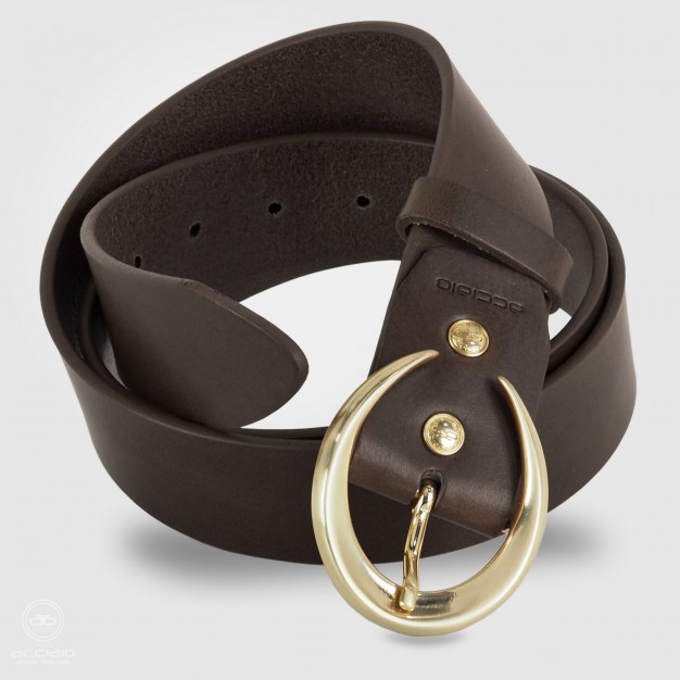 Cintura donna alta in pelle Marrone Moon Oro