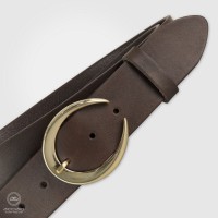 Cintura donna alta, Moon oro, in pelle cuoio Marrone