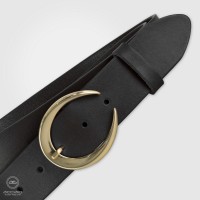 Cintura donna alta, Moon oro, in pelle cuoio Nero