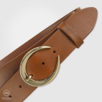 Cintura donna alta, Moon oro, in pelle cuoio Cognac