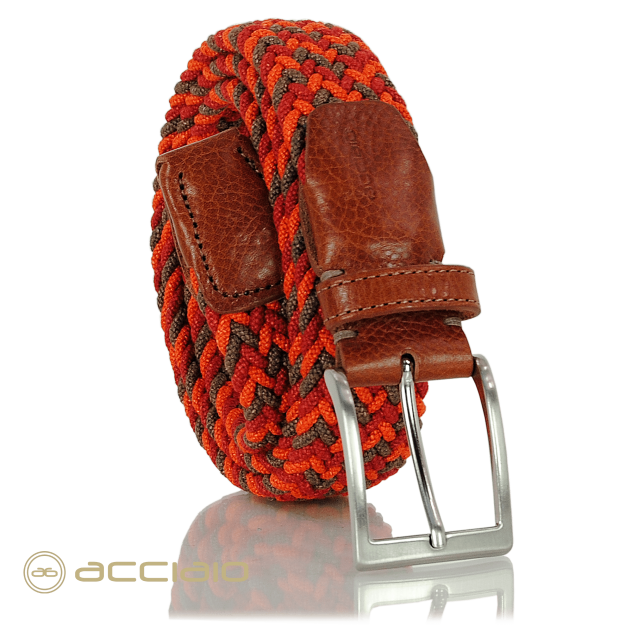 Braided stretch Belt elastic multicolor Orange Red | Acciaio