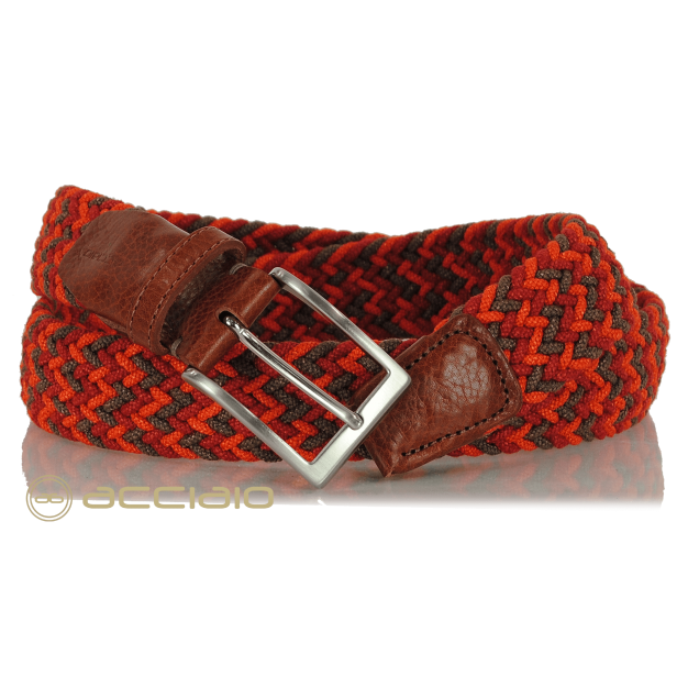 Braided stretch Belt elastic multicolor Orange Red | Acciaio
