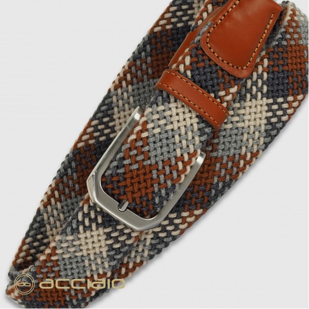 Braided stretch Men's Belt elastic Cognac Crete | Acciaio