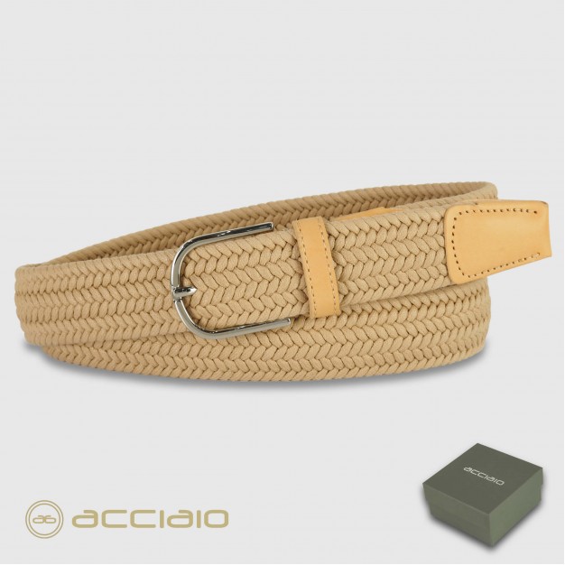 Braided stretch Men's Belt elastic Nature Tan | Acciaio