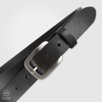 Woman's belt in Leather Black with satin buckle Midori