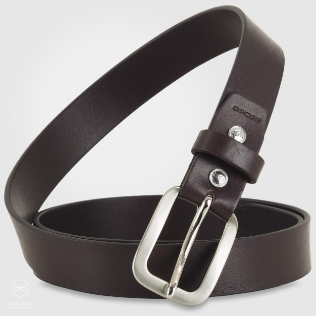 Woman's belt in Leather Brown with satin buckle