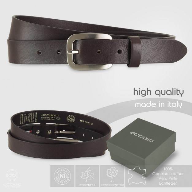Woman's belt in Leather Brown with satin buckle