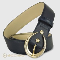Woman's belt Blu leather Moon Gold buckle