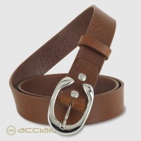 Woman belt Brown/Chestnut Leather with Aries palladium buckle