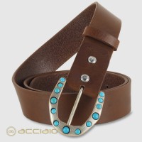 Woman's belt in Chestnut leather Yuma buckle