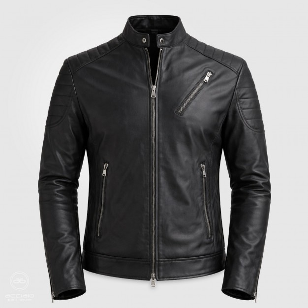 men’s leather biker jacket black
