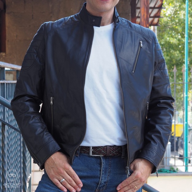 men’s leather biker jacket black