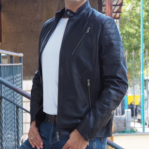 men’s leather biker jacket black